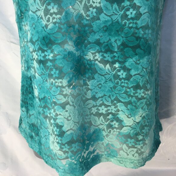 Rue 21 Fashion Lace Blouse Women's Size L Top Stylish Green Aqua Shirt Stretchy - Picture 4 of 14